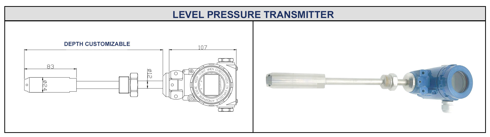 0-10m Stainless Steel Level Transmitter For Water Tank Well Level Sensor Transducer