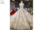Long Tail Champagne Custom Made Evening Gowns Full Lace Beading Colorful Flowers