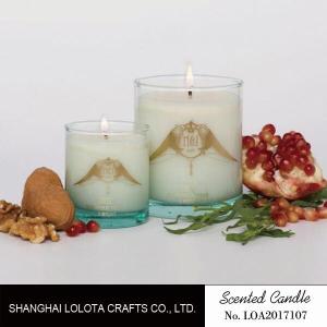 Wholesale Thick Bottom Glass Jar Scented Candles , Beautiful Pattern Blue Jar Candle from china suppliers