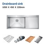 42' Undermount Drainboard Kitchen Sink Single Bowl 105x45