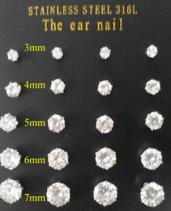 Wholesale 316L Stainless Steel 6 Prongs Sparkling 3mm-7mm Round Cubic Zirconia Stud Earrings from china suppliers
