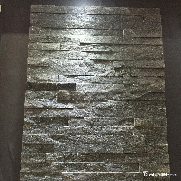 Black Quartzite Mini Stone Panels , Thin Stacked Stone Veneer Heat Resistance