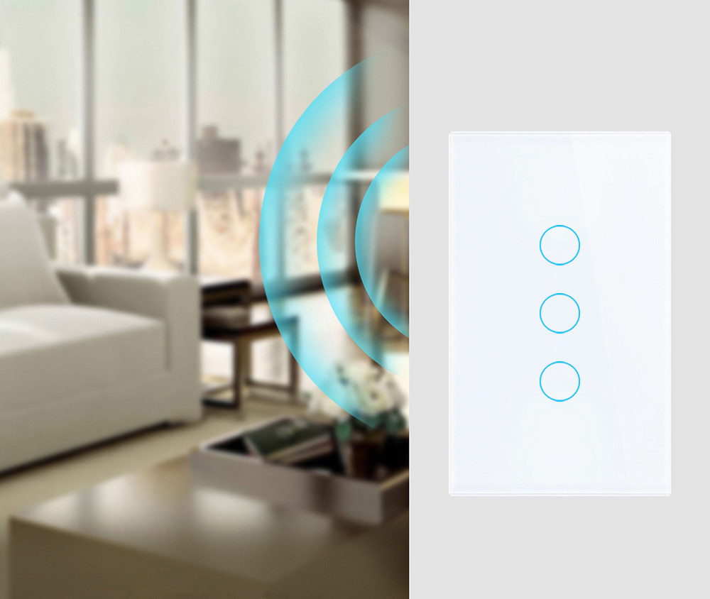 Tuya US standard 3gang APP Control Glass Touch Operated Smart Wifi Light Dimmer Switch