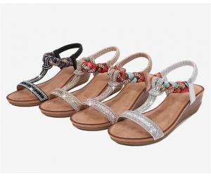 China BS098 Sandals Women Ladies Shoes Bohemian Style T-Strip Rhinestone Wedge Sandals Plus Size Sandals PU Women'S Shoes PU S on sale