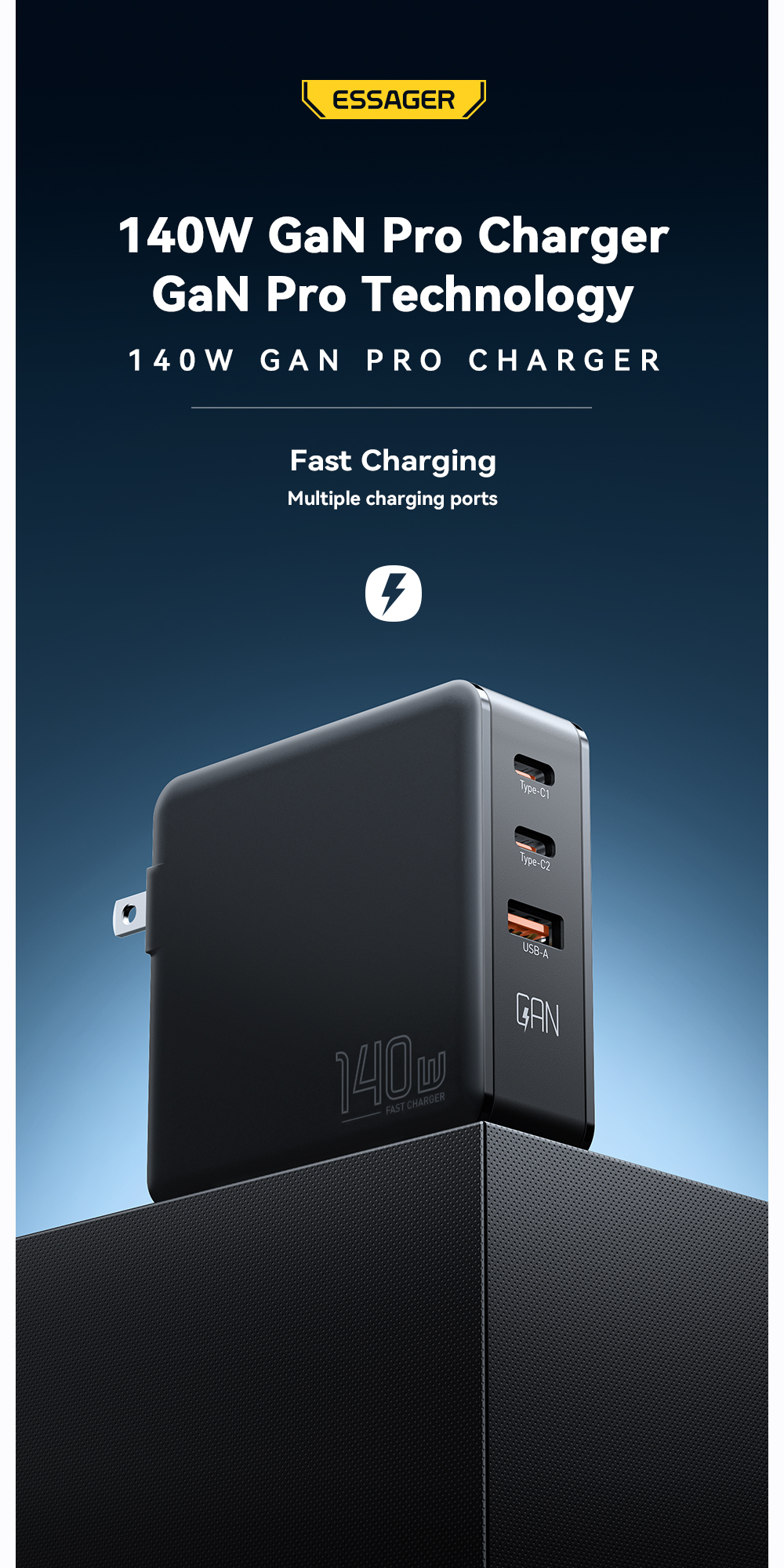 Dual USB 2 Ports Travel 140w GaN Chargers Quick Charging Phone Accessories