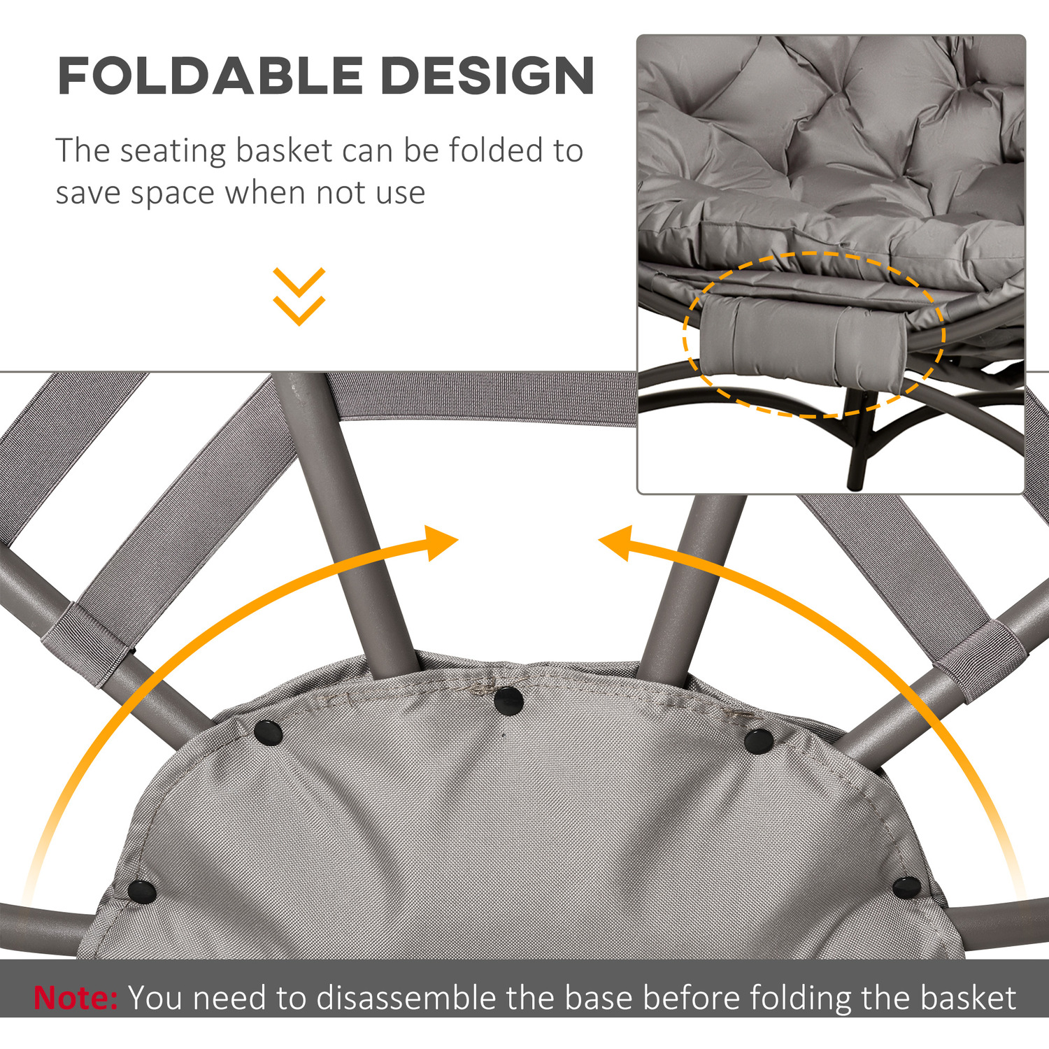 Upgrade Your Patio with AJUNION 2 Seater Egg Chair Foldable Steel Frame Modern Design