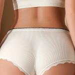 Black Womens Underwears Lace Trim Boxer Brief Mid Waist Boy Shorts Ladies'