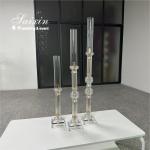 Factory Wholesale 3 Pcs Tall Set Crystal With Gold Metal Candlestick For Wedding