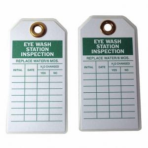China SGS Polyester Eye Wash / Shower Inspection Record Tag 5 3/4X3 on sale