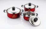 hot selling 6pcs cookware set with red color &16/18/20cm cooking pot &16cm/18cm