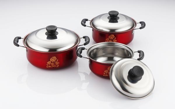 hot selling 6pcs cookware set with red color &16/18/20cm cooking pot &16cm/18cm