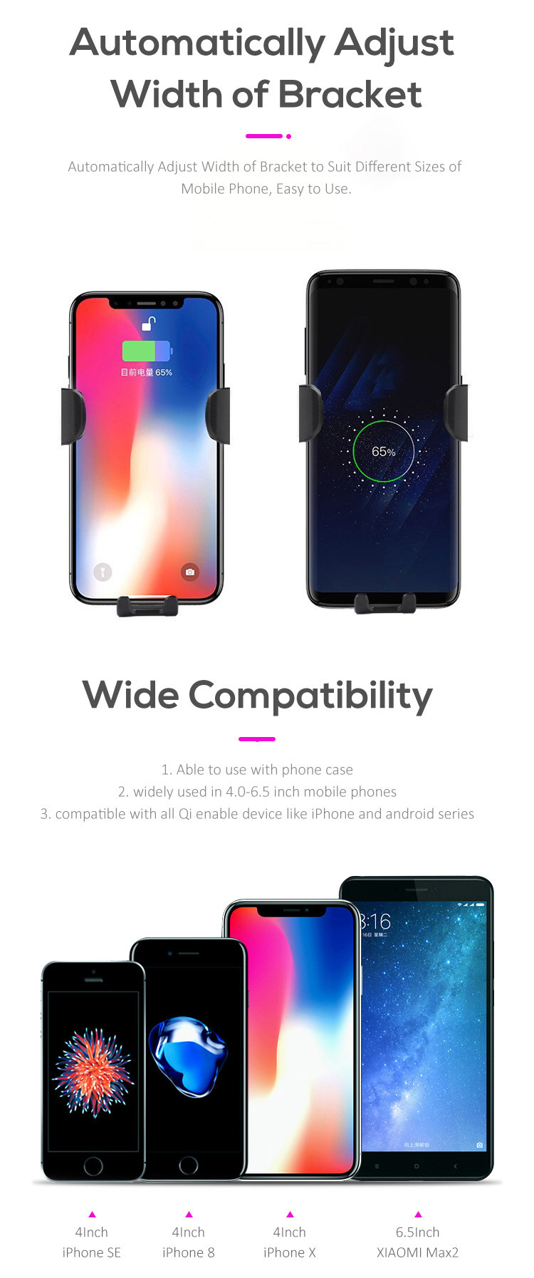Auto Lock Black Gravity 5W QI Wireless Car Charger