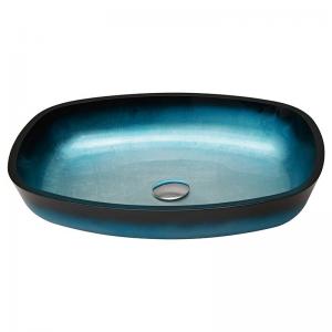 China Glass Gradient Blue Tempered Bath Wash Basins Melon Shape Table Top Countertop Mounted on sale