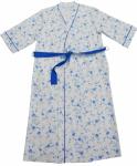 Ladies Cotton Jersey Blue Floral Printed Bath Robe Kimono Wrap Blue Piping 3/4