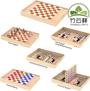 Wholesale Wooden Board Game Set with Chess, Checkers, Shut The Box, Hockey Game Sling Puck, for Kids from china suppliers