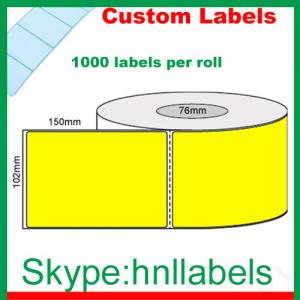 China Thermal Transfer Labels 102mmX150mm/1 Fluro Yellow Roll Perm,Perfs, 1,000Lpr,76mm core on sale