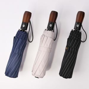 Wholesale Three Fold Automatic Wooden Handle Compact Windproof Umbrella Business Style from china suppliers