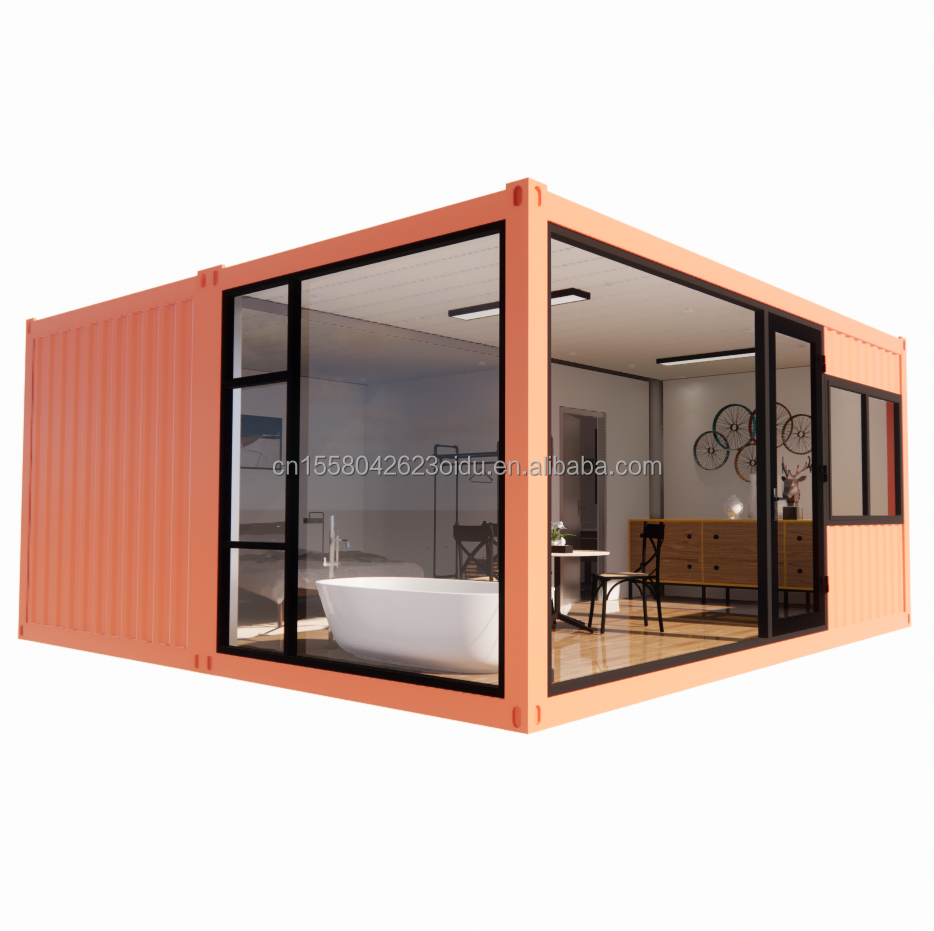 Affordable 20ft or 40ft Portable Light Steel Flat Roof Container Prefab Studio Home House with Customized Color