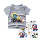 Summer Kids Pajama Set Plain Animal Short Sleeve Tee And Shorts