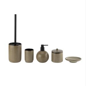 Wholesale Round Shape Ceramic Bathroom Accessories Set Tawny OEM Ceramic Soap Dispenser With Black Parts from china suppliers