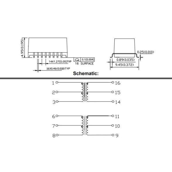16ST1225CR T1 CEPT(E1) ISDN-PRI Ethernet Magnetic Transformers