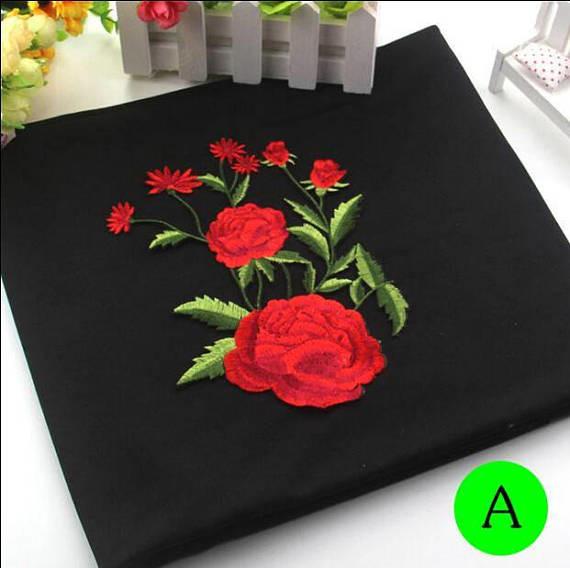 Quality Polyester Embroidered Iron On Patches Appliques With Boutique Rose Flower 19*14 cm for sale