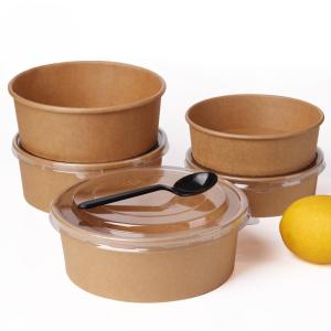 Wholesale 750ML Disposable Brown Kraft disposable Paper Salad Bowl With PET Lid from china suppliers