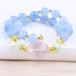 Handmade Custom Crystal Blue Chalcedony Double Layer Multifacted Round Bead