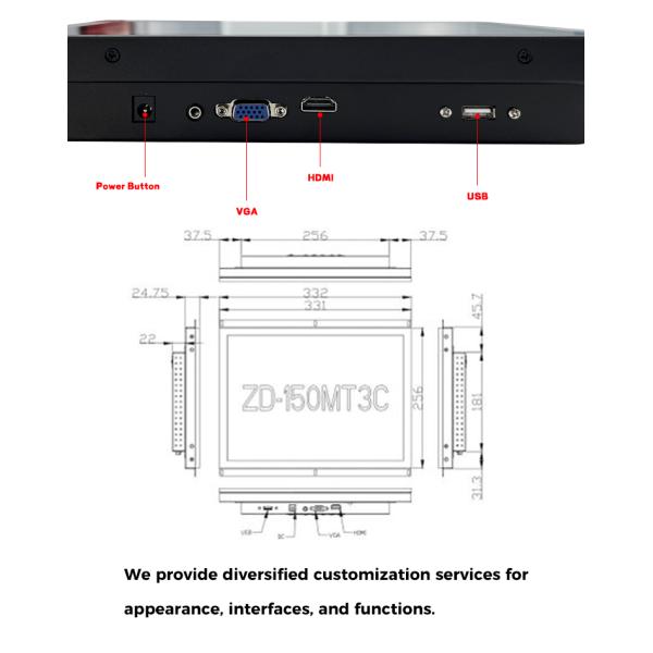Industrial 15 Inch Touch Screen Monitor IP65 Open Frame UV Resistant