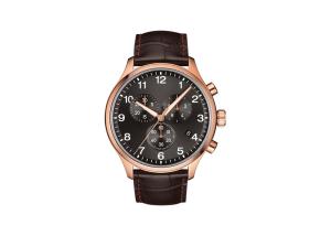 Wholesale Printed Black Dial Chronograph Watch 2pcs Stainless Steel Button Brown / Black Leather Strap from china suppliers