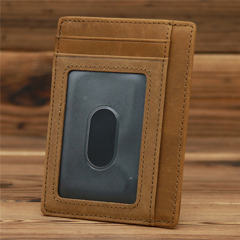 Credit Card Genuine Leather Men's Wallet with Crazy Horse Pickup Bag Minimalist Desig