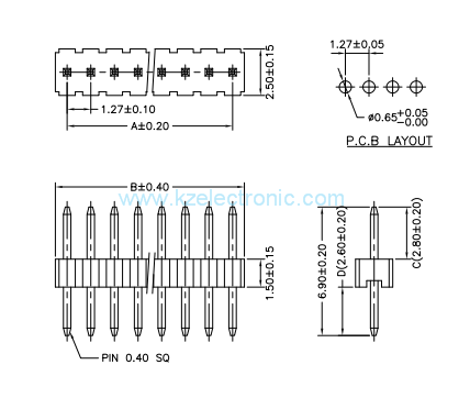 Single row 1.27mm straight DIP male header pin connector