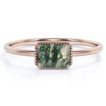 Vintage S925 Sterling Silver Rose Gold Plated Jewelry Green Moss Agate Raw Ring