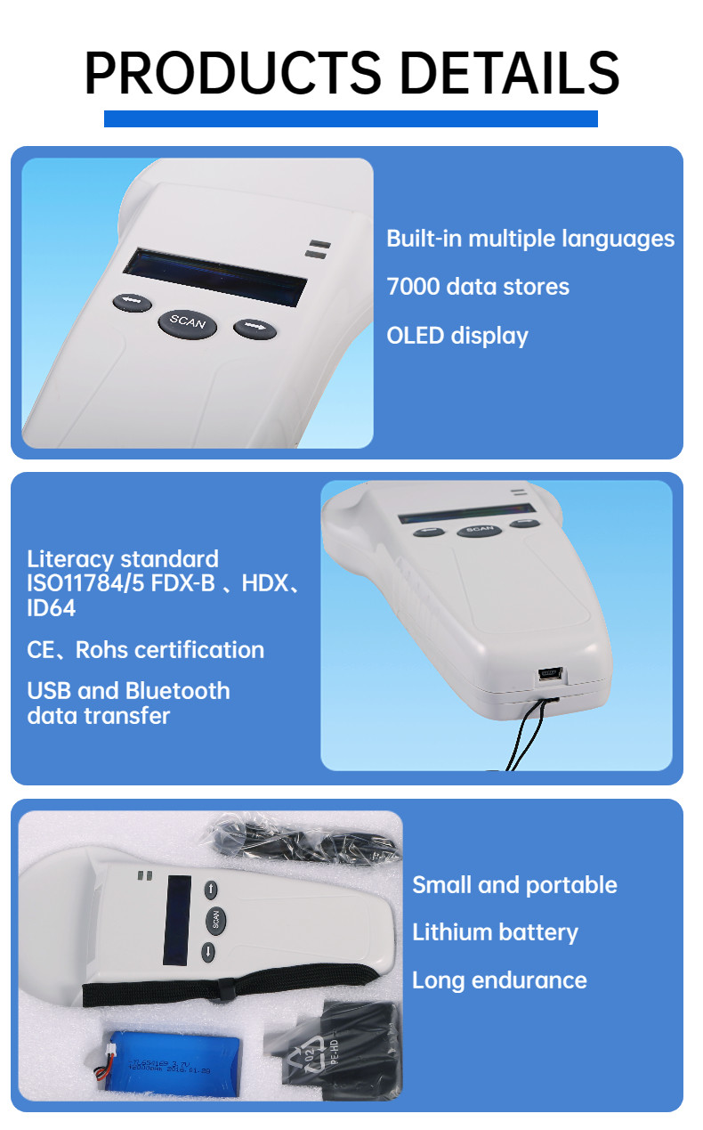 134.2 Khz RFID Microchip Animal Scanner For Livestock / Pet Identification
