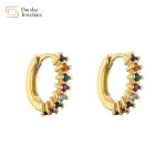 Diamond Zircon Huggie Hoop Earrings , 18k Rhinestone Small Circle Earrings