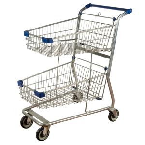 Wholesale Public Service Shopping Basket Trolley Metal Double Basket Shopping Cart Galvanized Printed Logo from china suppliers