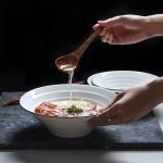 Contemporary Porcelain Salad Bowl Irregular Black Inlay Porcelain Pasta Bowls