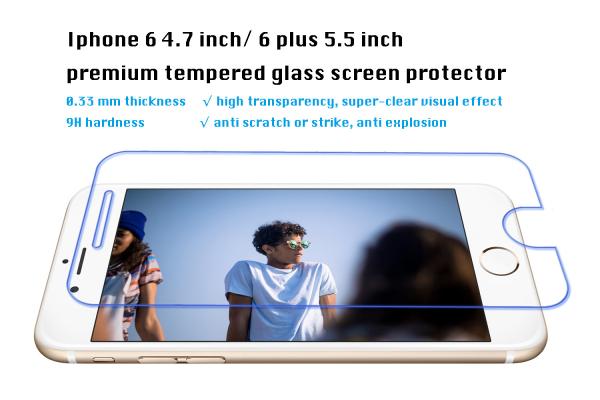 iPhone 6/6 plus tempered glass screen protector 0.33 mm 9H hardness high
