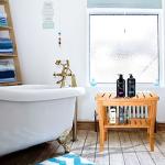 Indoor Bamboo Shower Benches Seat And Stools With Storage Shelf Unbreakable