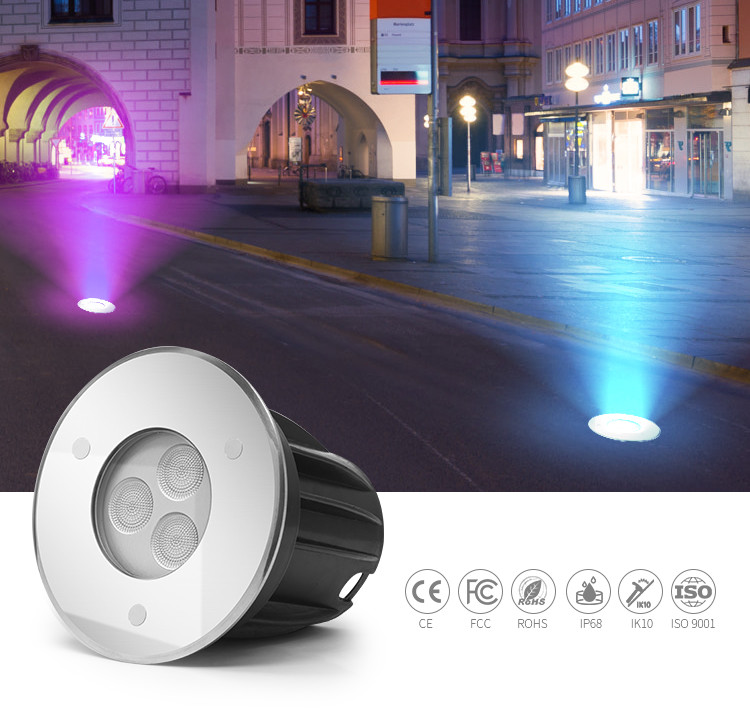 Mini 3W Led Ground Lights 316L Stainless Steel Tempered Glass Cover External Control
