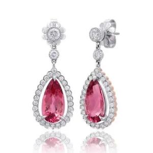 Wholesale S925 Yellow Gold Plated Natural Pear Shaped Pink Tourmaline Earrings Halo CZ from china suppliers