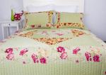 Embroidered Velvet Quilted Bedspread , Straight Lines 3pcs Cotton Quilts And