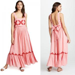 Wholesale 2018 Pink Linen Embroidery Women Maxi Dress Summer from china suppliers