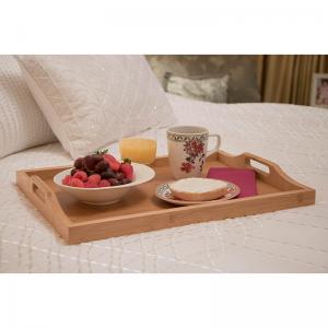 China organic bamboo wooden food serving tray with handle on sale
