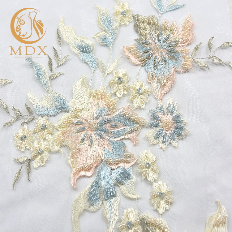 Handmade Bridal 3D Embroidery Lace Fabric Beaded 135cm Width By The Yard