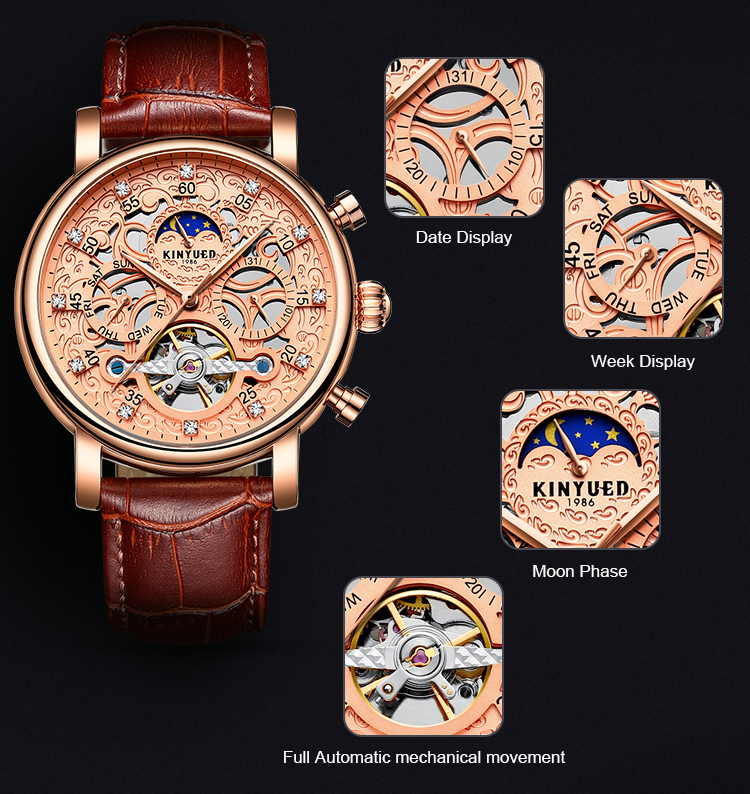 Luxury brand automatic mechanical movement genuine leather men charm wrist waterproof watch