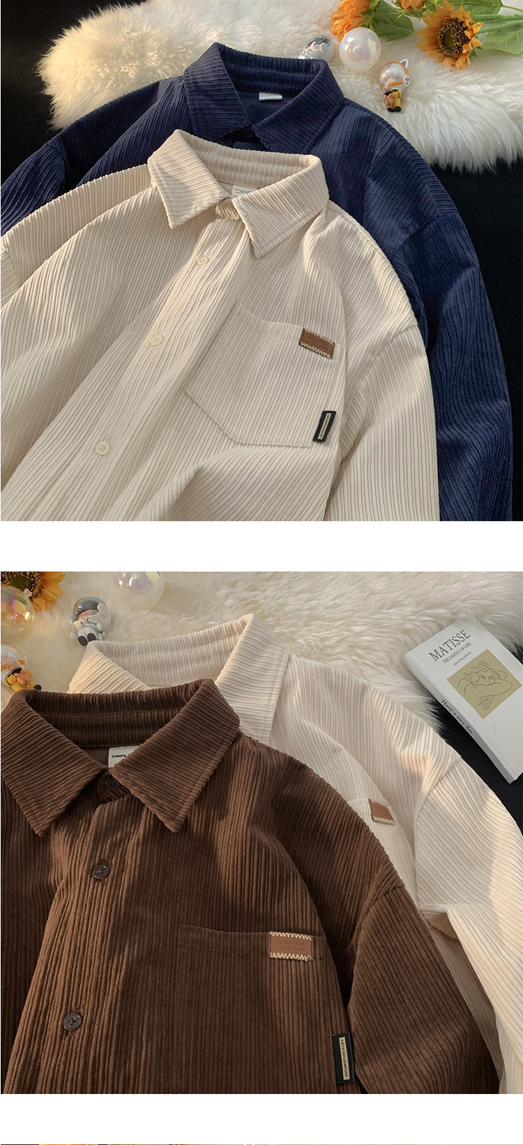 Men's Corduroy Shirt Coat Turn-down Collar Single Breasted Closure American Vintage