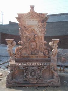 China Pink Marble cherubs Statue Stone wall Fountain Outdoor on sale
