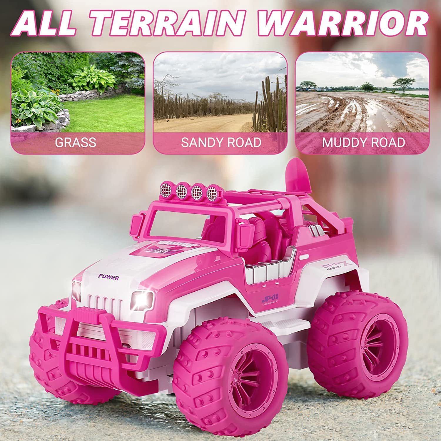 1 14 Scale RC Cars Off Road Monster Truck 4WD Dual Motors LED Headlight Rock Crawler
