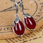 Retro Jewelry Thailand Silver with Marcasite and Red Agate Earrings (JA1750RED)